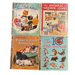 VTG '70+80's Lot of 4 Little Golden Books, Kittens, Farmer Jones, 10 Animals